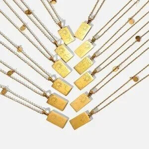 18K Gold Plated Taurus Zodiac Sign Rectangle Pendant Necklace